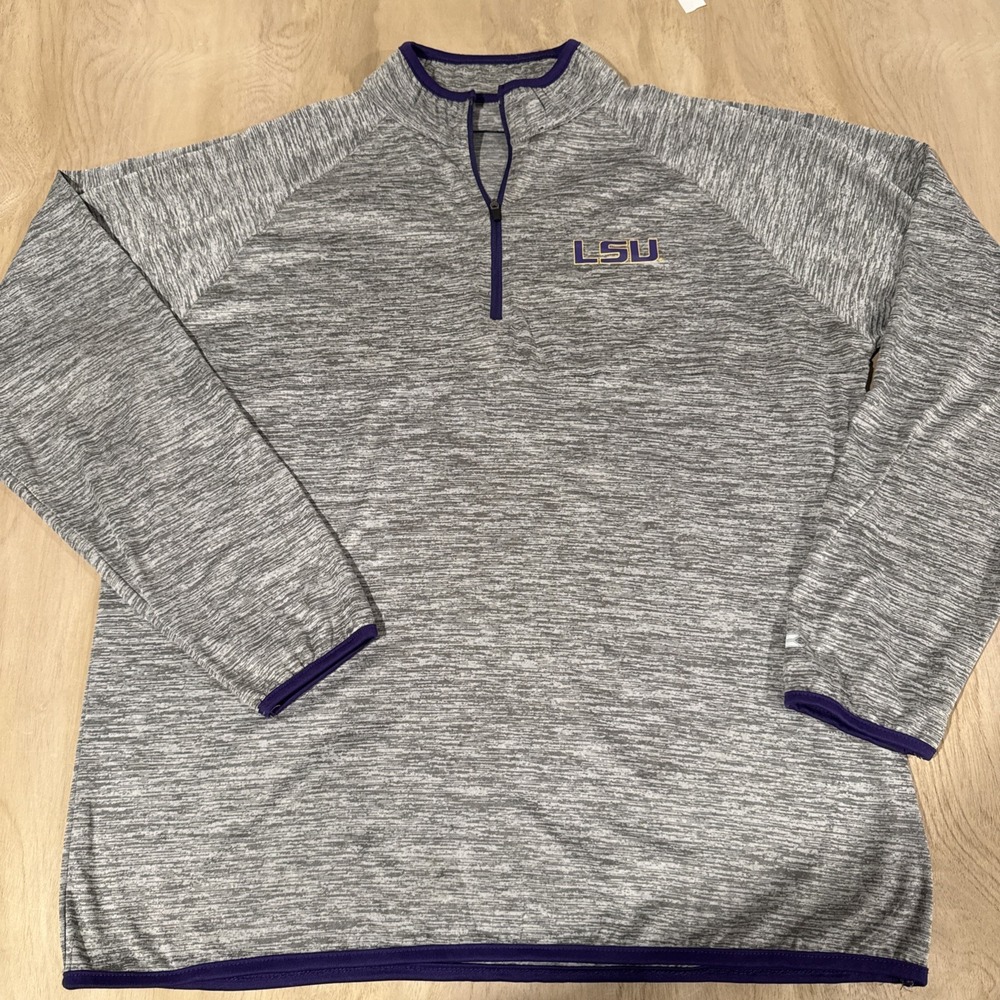 LSU Tigers Sweatshirt Men L Gray Performance Colosseum 1/4 Zip Pullover NWT